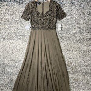 Pisarro Nights Beads Sequins Embellished Chiffon Gown Coffee Size 2